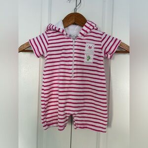 Kissy Kissy Baby Girl Terry Cloth Romper Beach Pool 3-6 Months Pink Stripes
